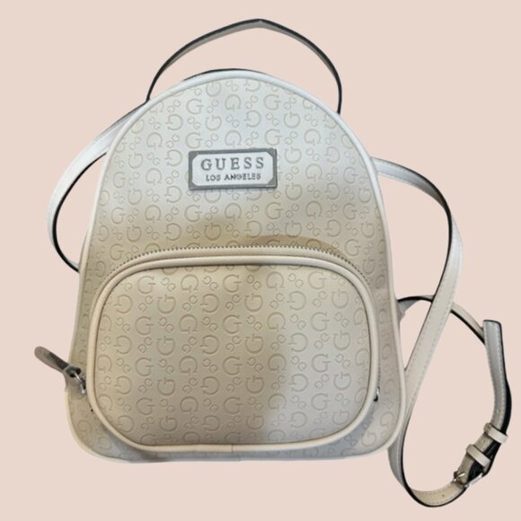 Guess Cream Textured Backpack - Logo Design - Picture 1 of 11